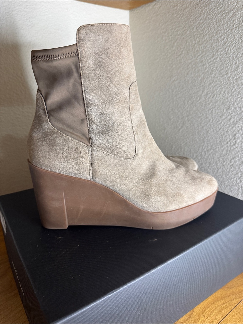 Sudini Taupe Suede Wedge Ankle Boot